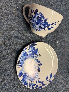 Blue Floral Teacup and Saucer Set